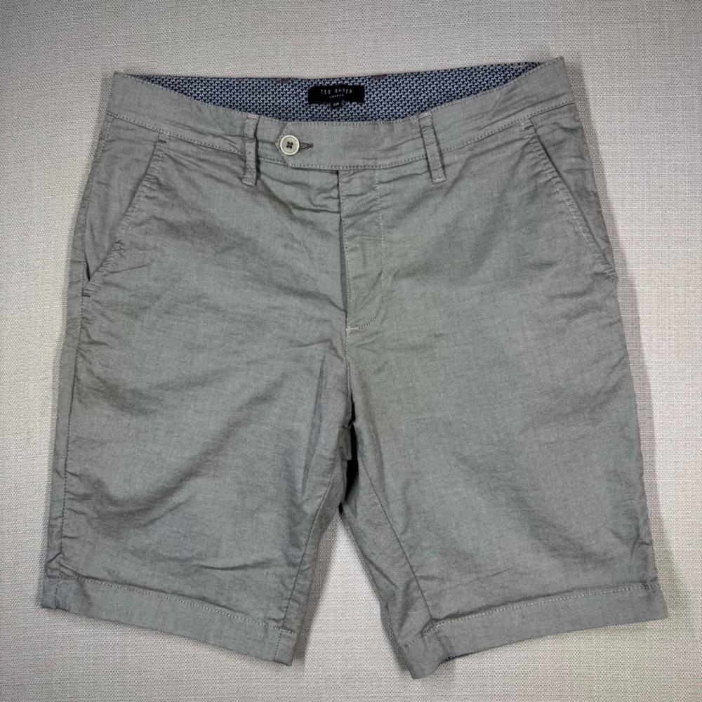 Ted Baker Mens Herbosh Chino Shorts Gray Herringbone Size 31R